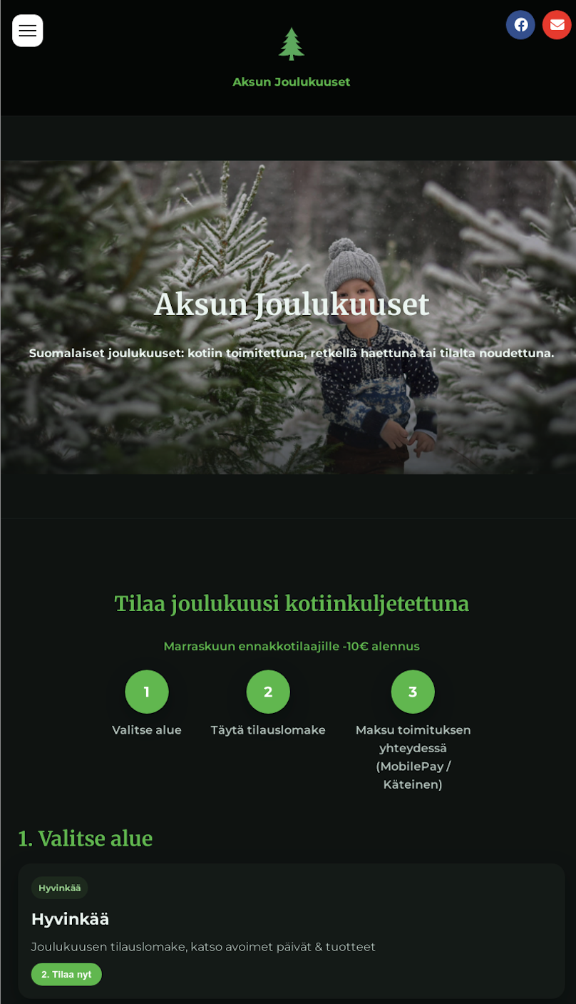 Joulukuusi yritys nettikauppa verkkosivut